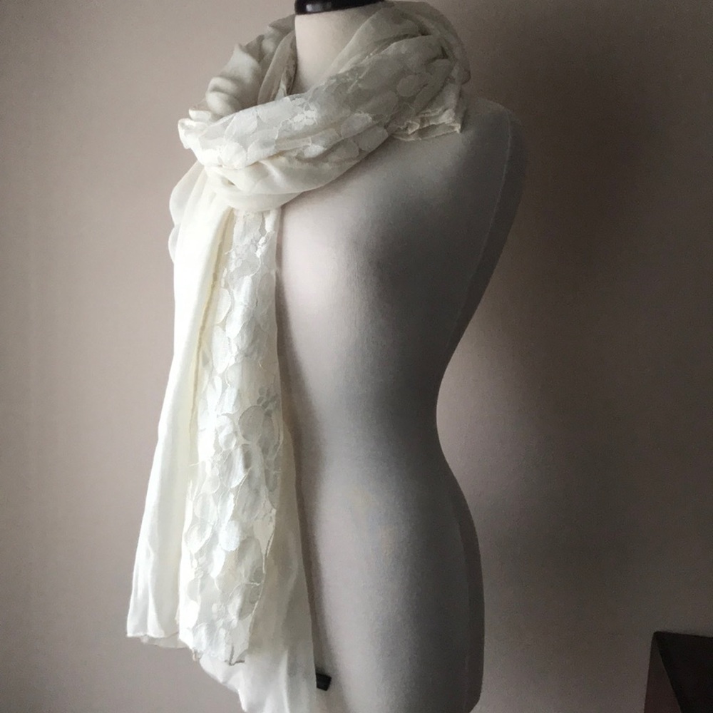 Lightweight cream lace scarf or shawl
